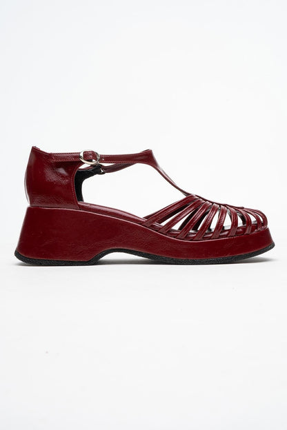 Aniel Burgundy Platform Wedge Sandal (Women)