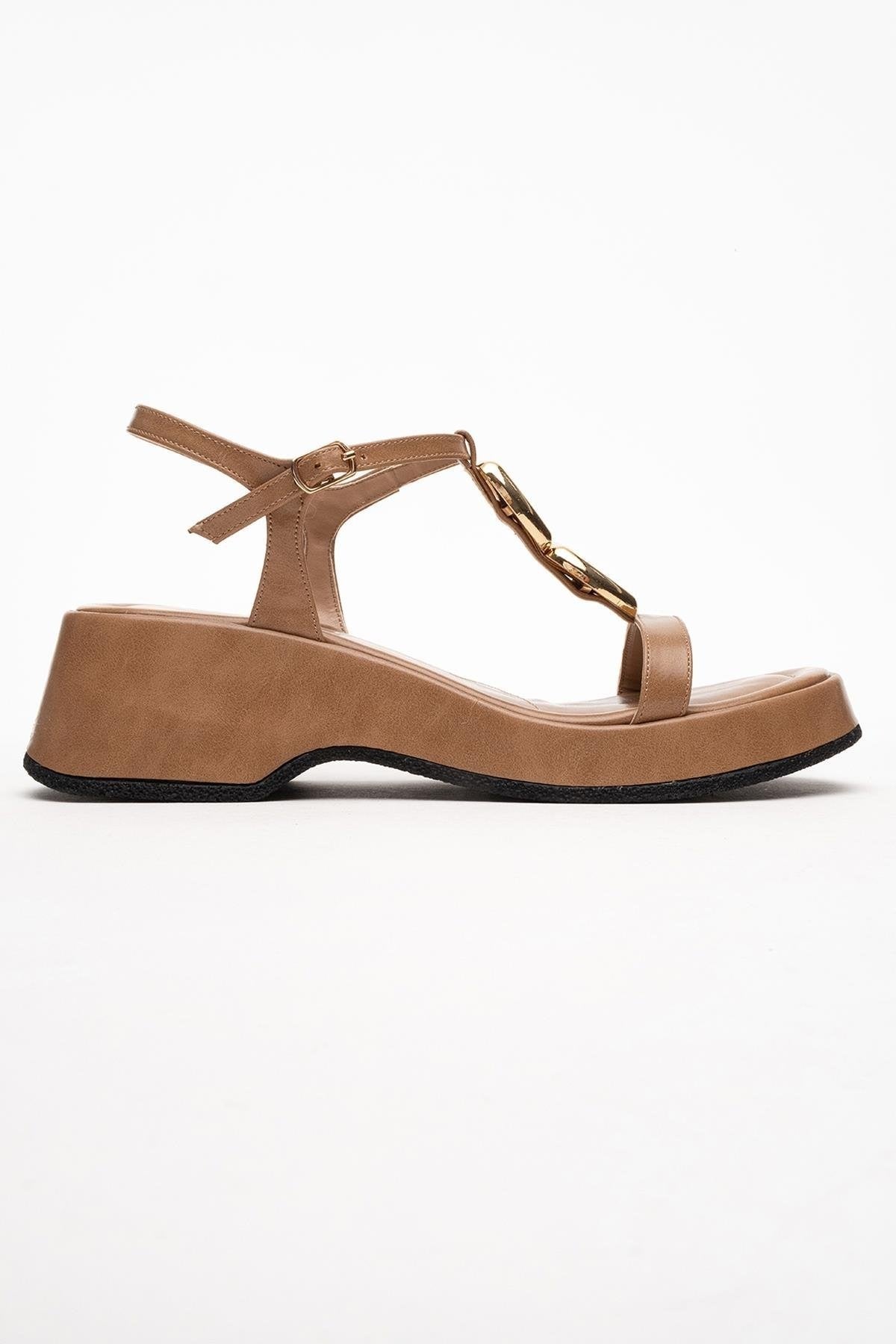 Kerry Dark Beige Buckle Platform Slingback (Women)