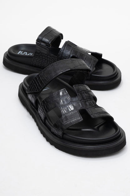 Loana Black Leather Slide Sandal (Women)