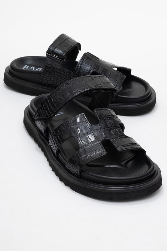 Loana Black Leather Slide Sandal (Women)