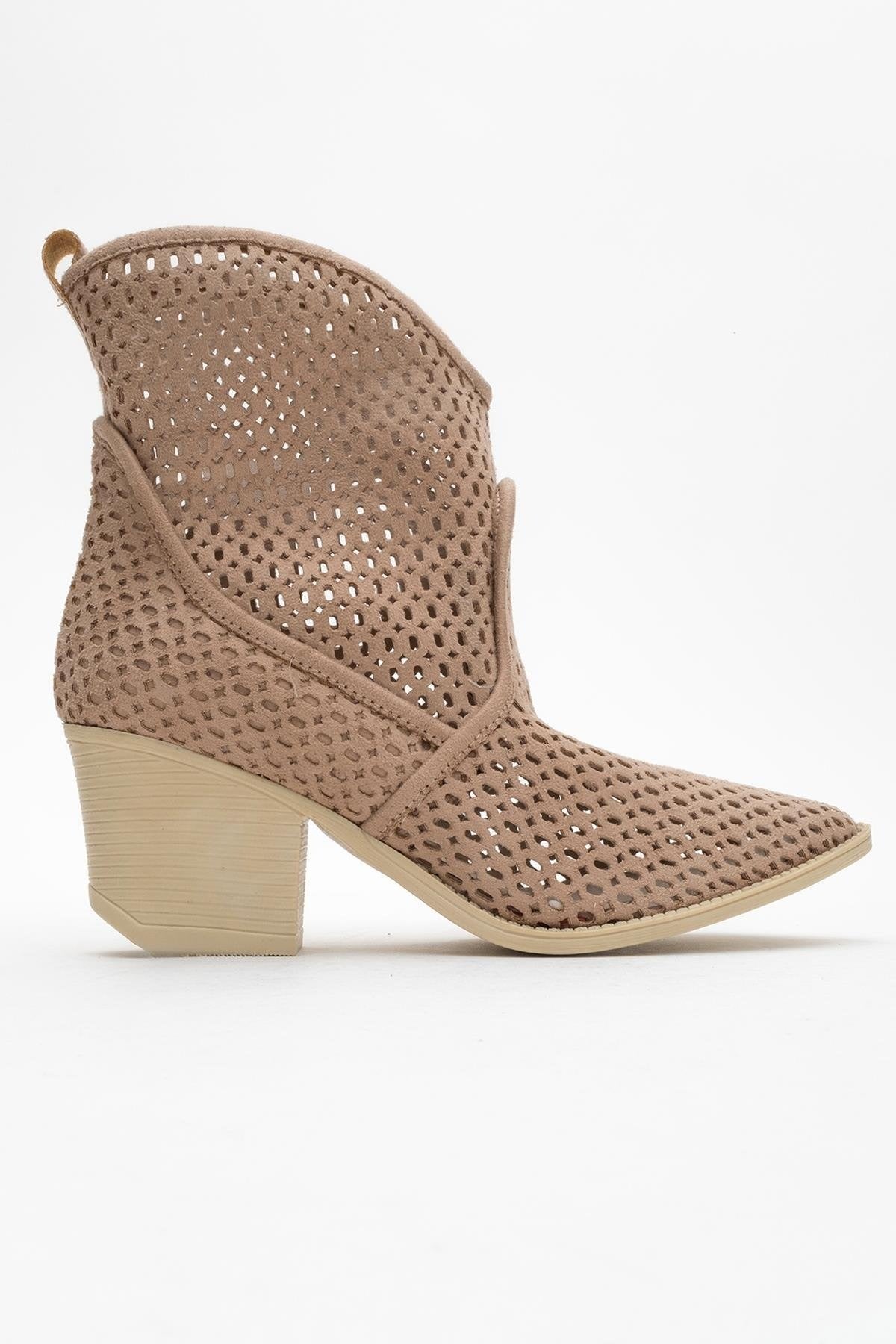Pera Dark Beige Block Heel Boot (Women)