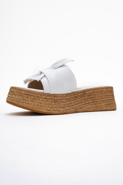 Shara White Bow & Bee Buckle Platform Sandal (Women)