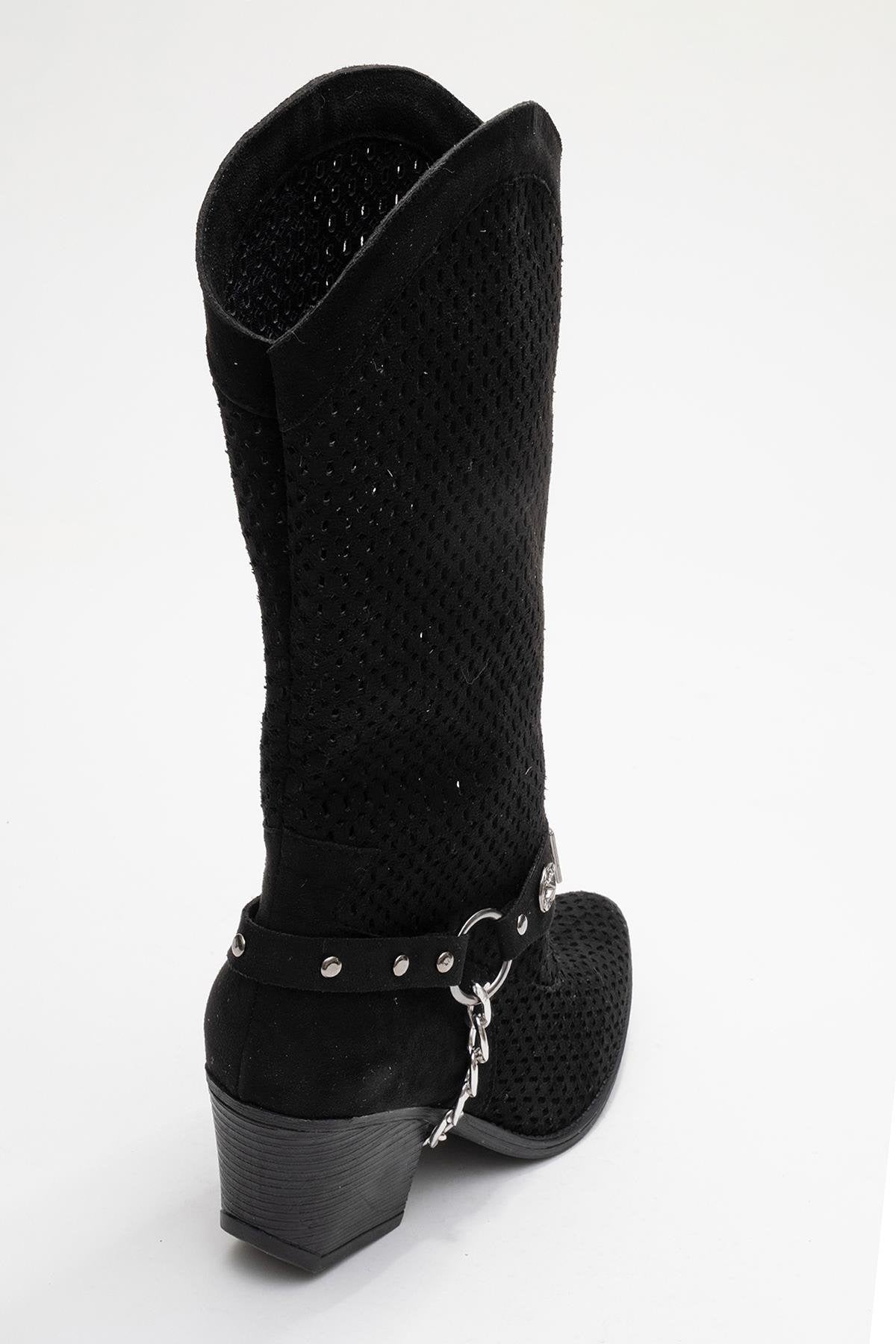 Liza Black Block Heel Western Boot (Women)