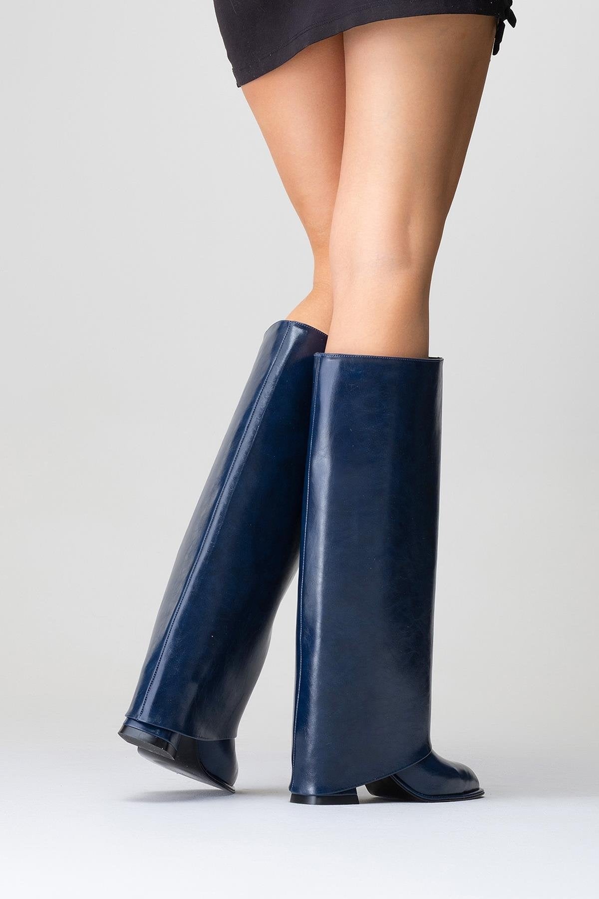Maybe Navy Chunky Heel Boot (Women)