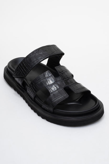 Loana Black Leather Slide Sandal (Women)