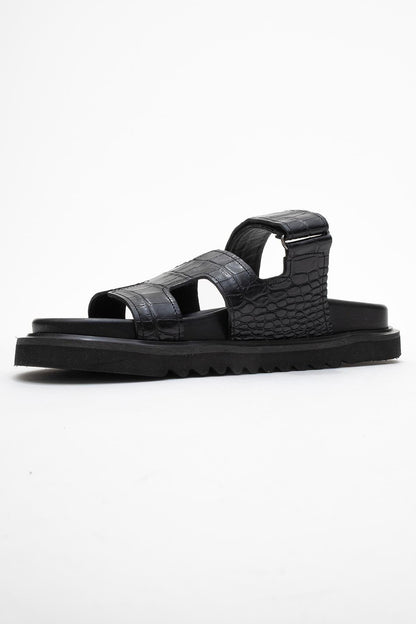 Loana Black Leather Slide Sandal (Women)