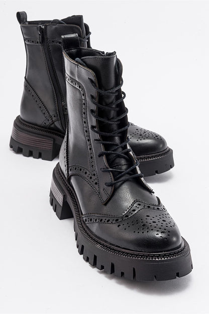 Coralo Black Lace‑Up Combat Boot (Women)