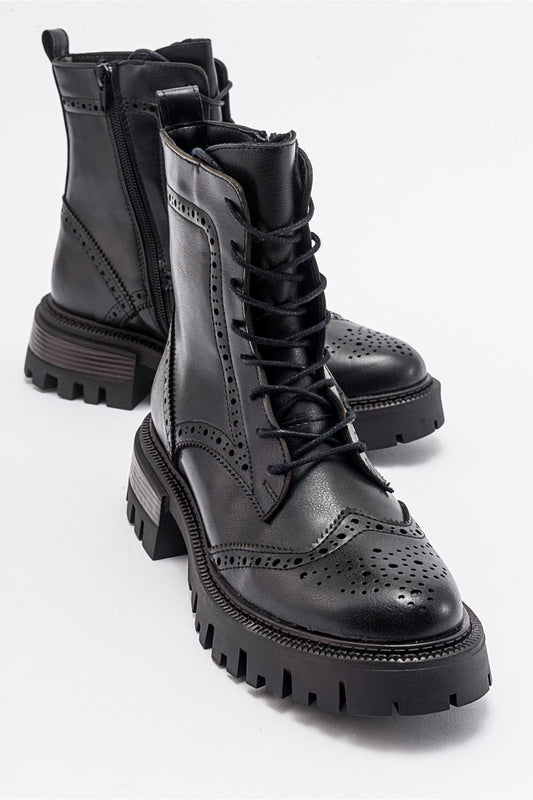 Coralo Black Lace‑Up Combat Boot (Women)
