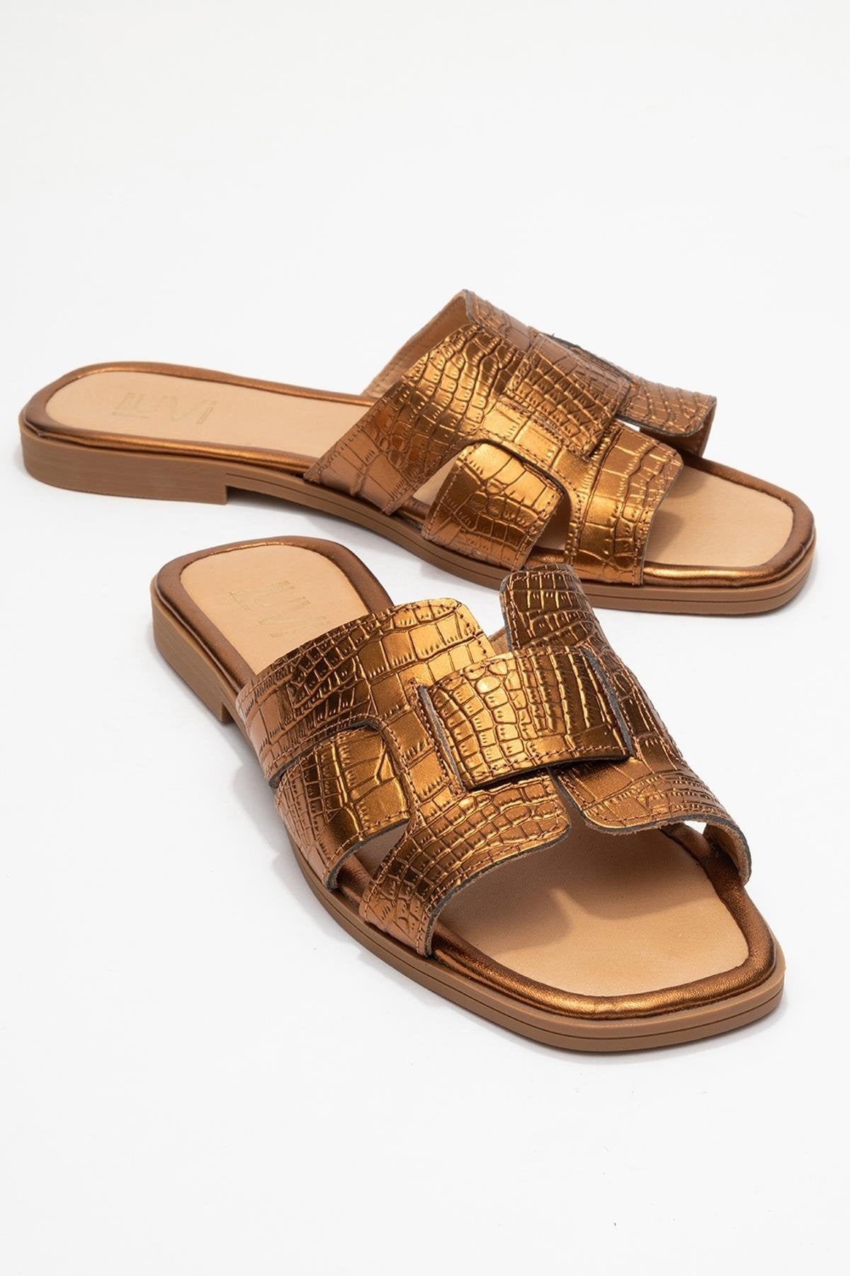 Notre - Bronze Leather Slide Sandal (Women)