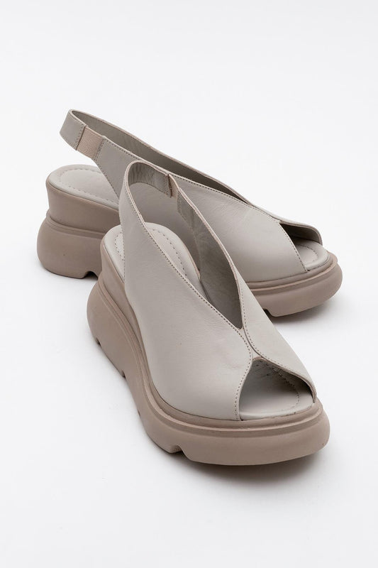 Sam Beige Leather Platform Slide (Women)