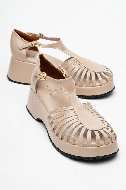 Aniel Beige Platform Wedge Sandal (Women)