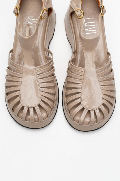 Aniel Beige Platform Wedge Sandal (Women)