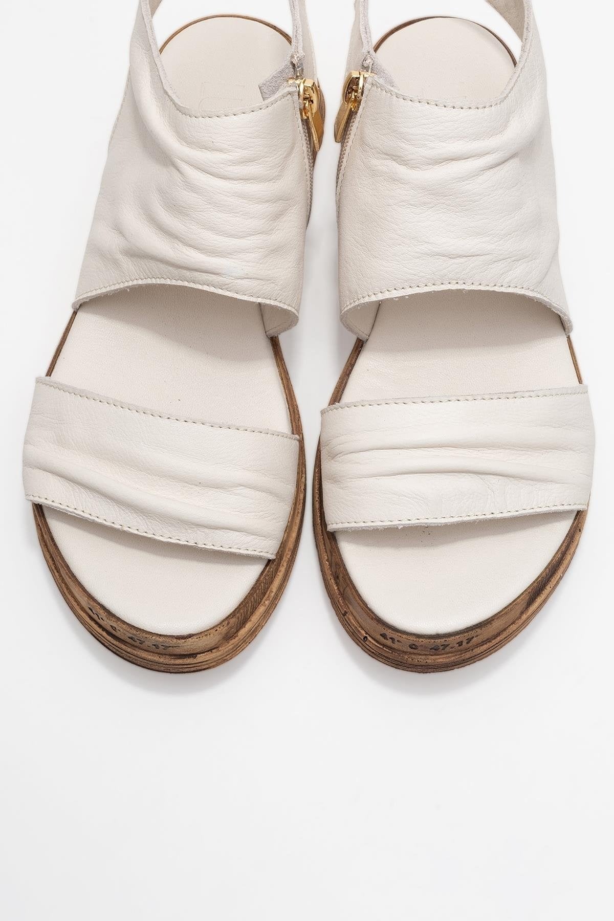 Lunas Cream Leather Side‑Zip Flat Heel Sandal (Women)