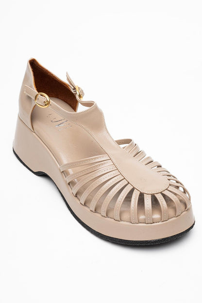 Aniel Beige Platform Wedge Sandal (Women)