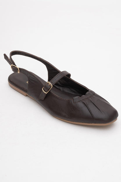 BRITNEY Brown Leather Closed-Toe Sandal (Women)