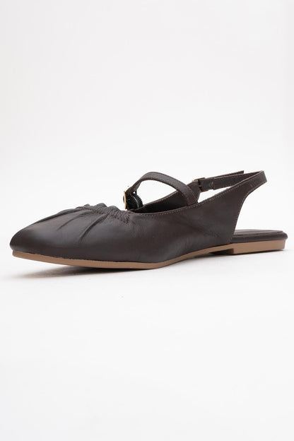 BRITNEY Brown Leather Closed-Toe Sandal (Women)