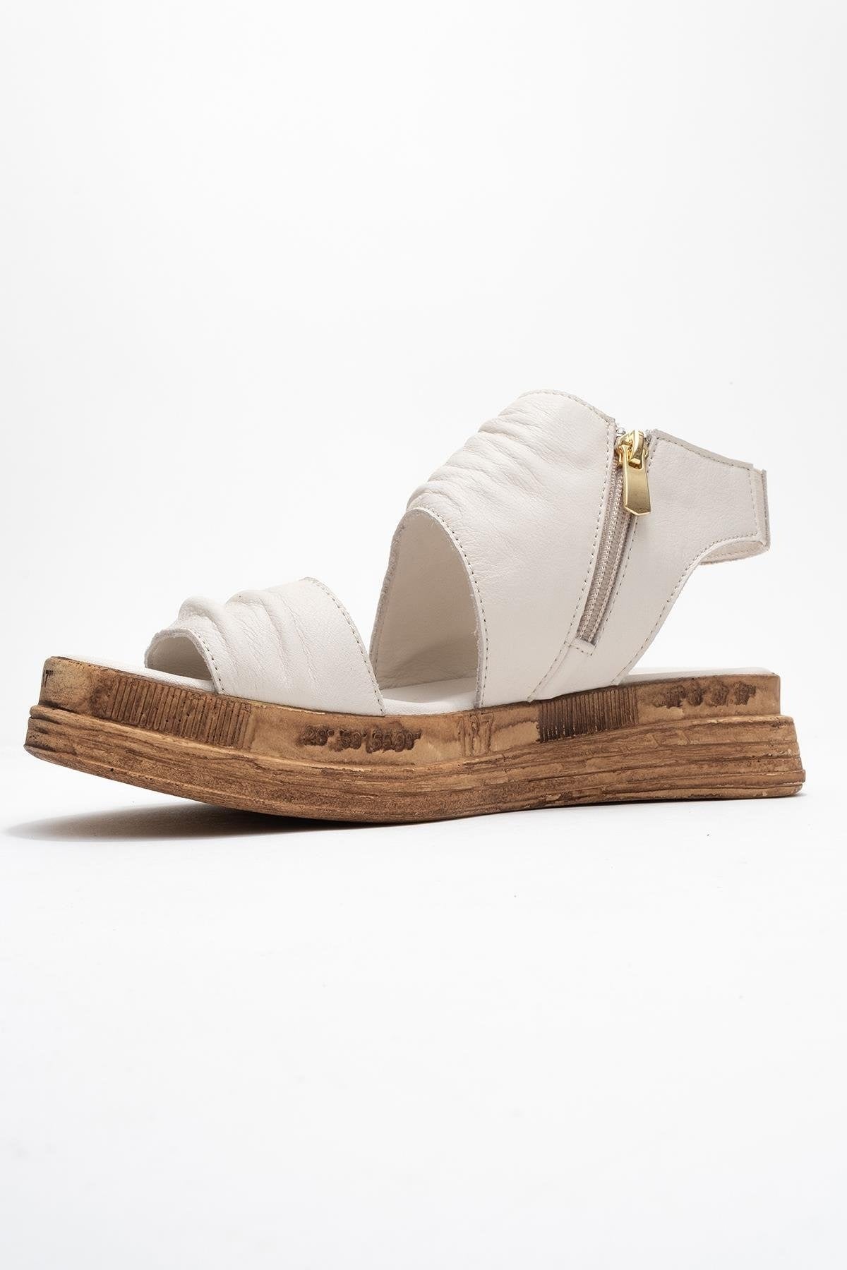 Lunas Cream Leather Side‑Zip Flat Heel Sandal (Women)