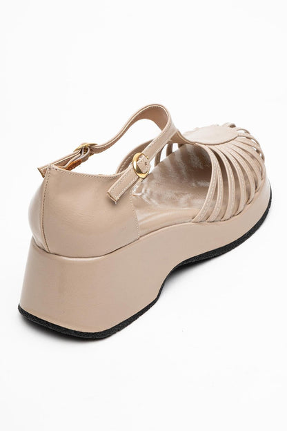 Aniel Beige Platform Wedge Sandal (Women)
