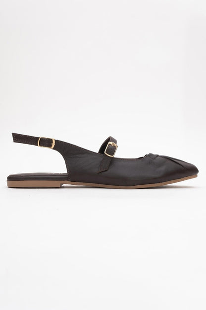 BRITNEY Brown Leather Closed-Toe Sandal (Women)