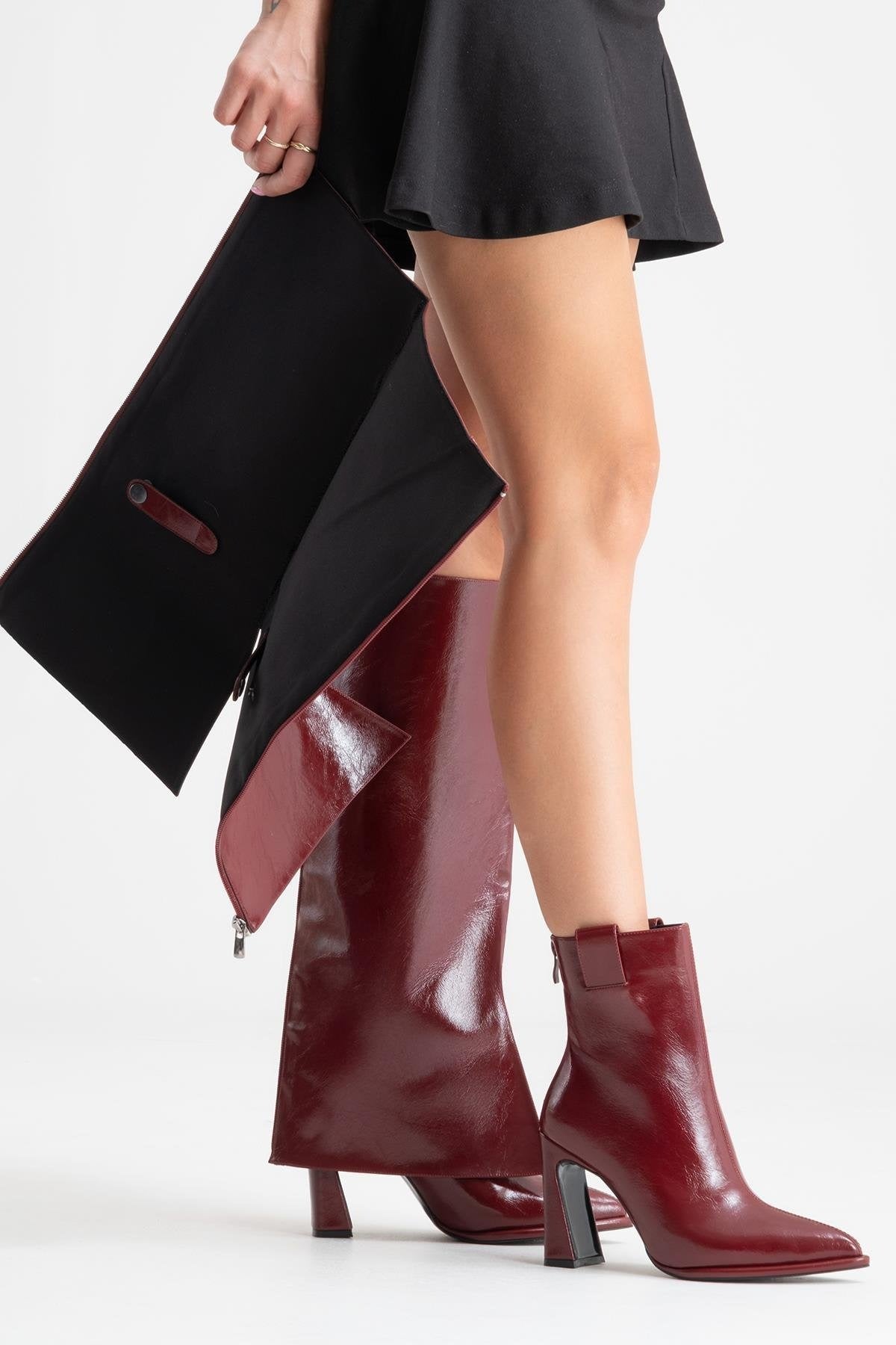 Aja - Burgundy Red Block Heel Convertible Knee High Boot (Women)