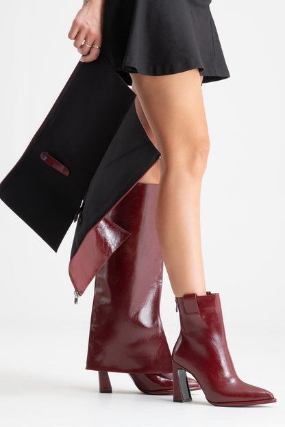 Aja - Burgundy Red Block Heel Convertible Knee High Boot (Women)