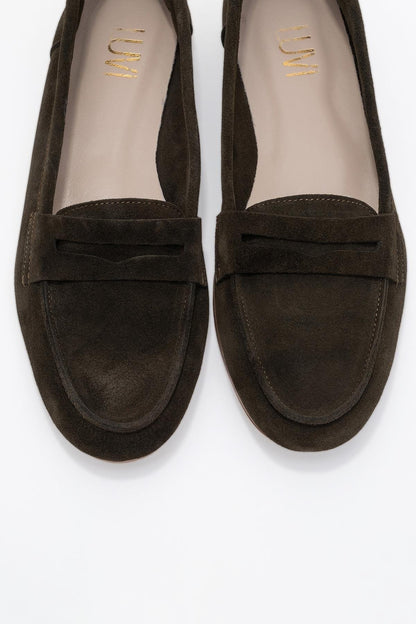 Dorothy - Dark Green Suede Leather Loafers (Women)