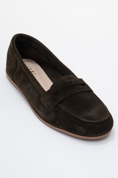 Dorothy - Dark Green Suede Leather Loafers (Women)