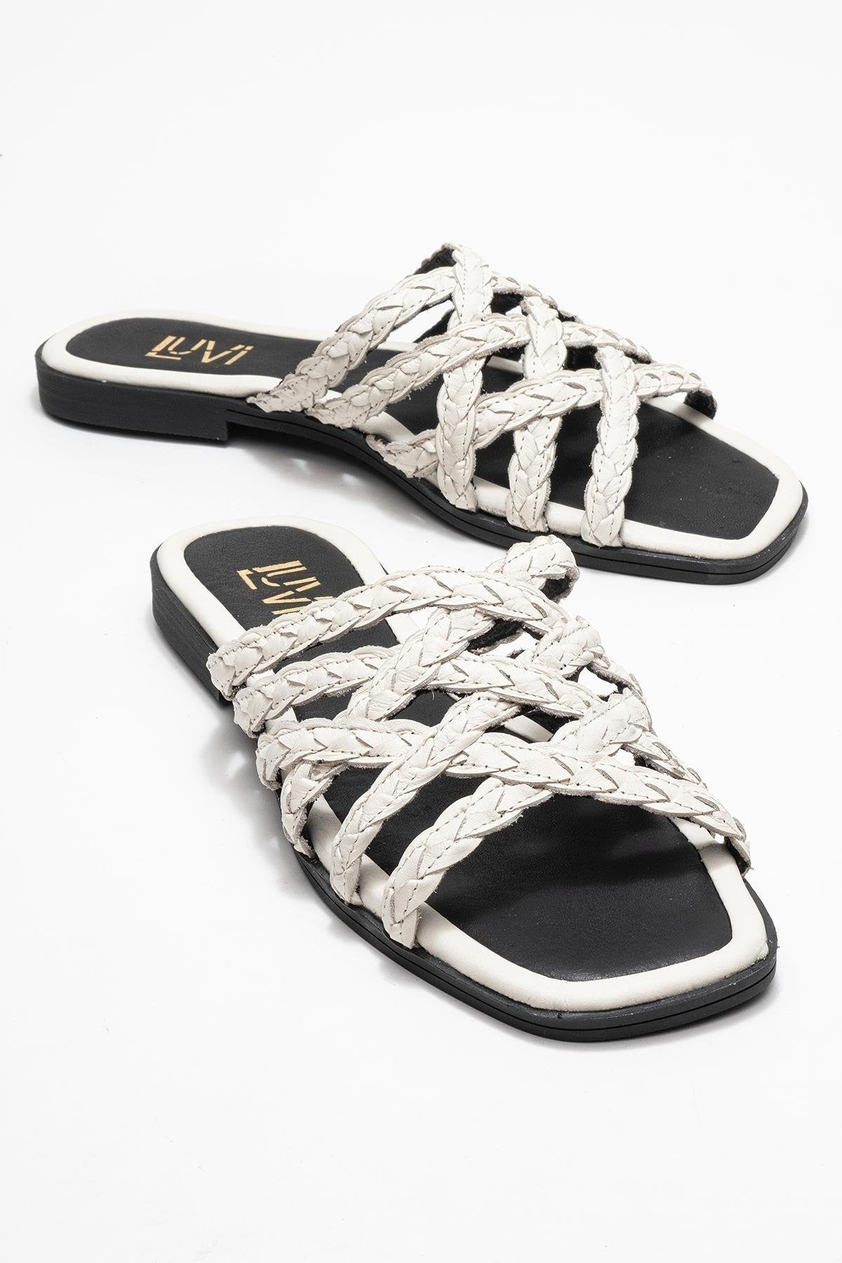 Alisha Light Beige Leather Slide Sandal (Women)