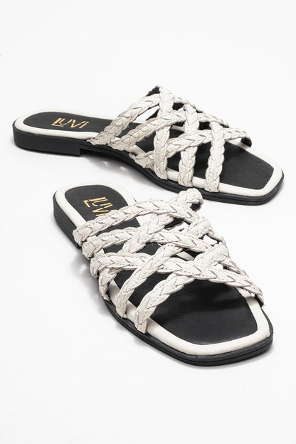 Alisha Light Beige Leather Slide Sandal (Women)