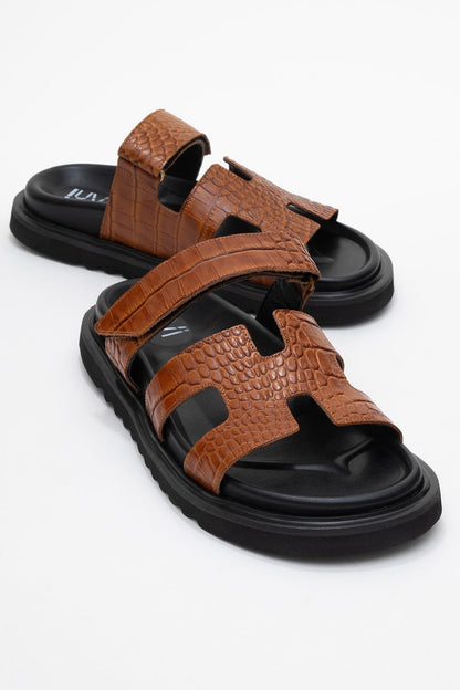 Loana Cognac Brown Leather Slide Sandal (Women)