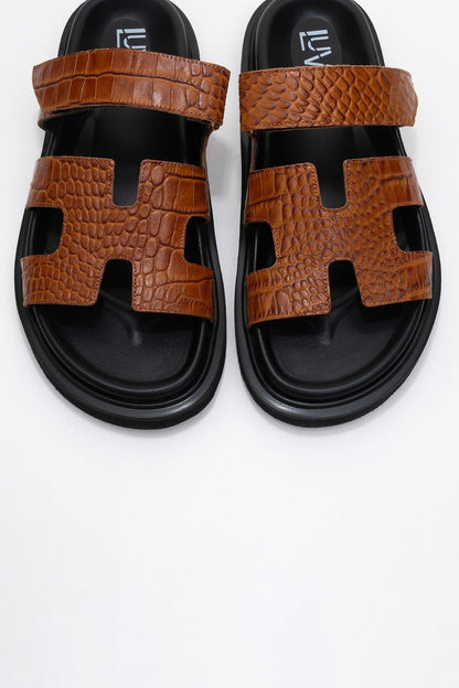 Loana Cognac Brown Leather Slide Sandal (Women)