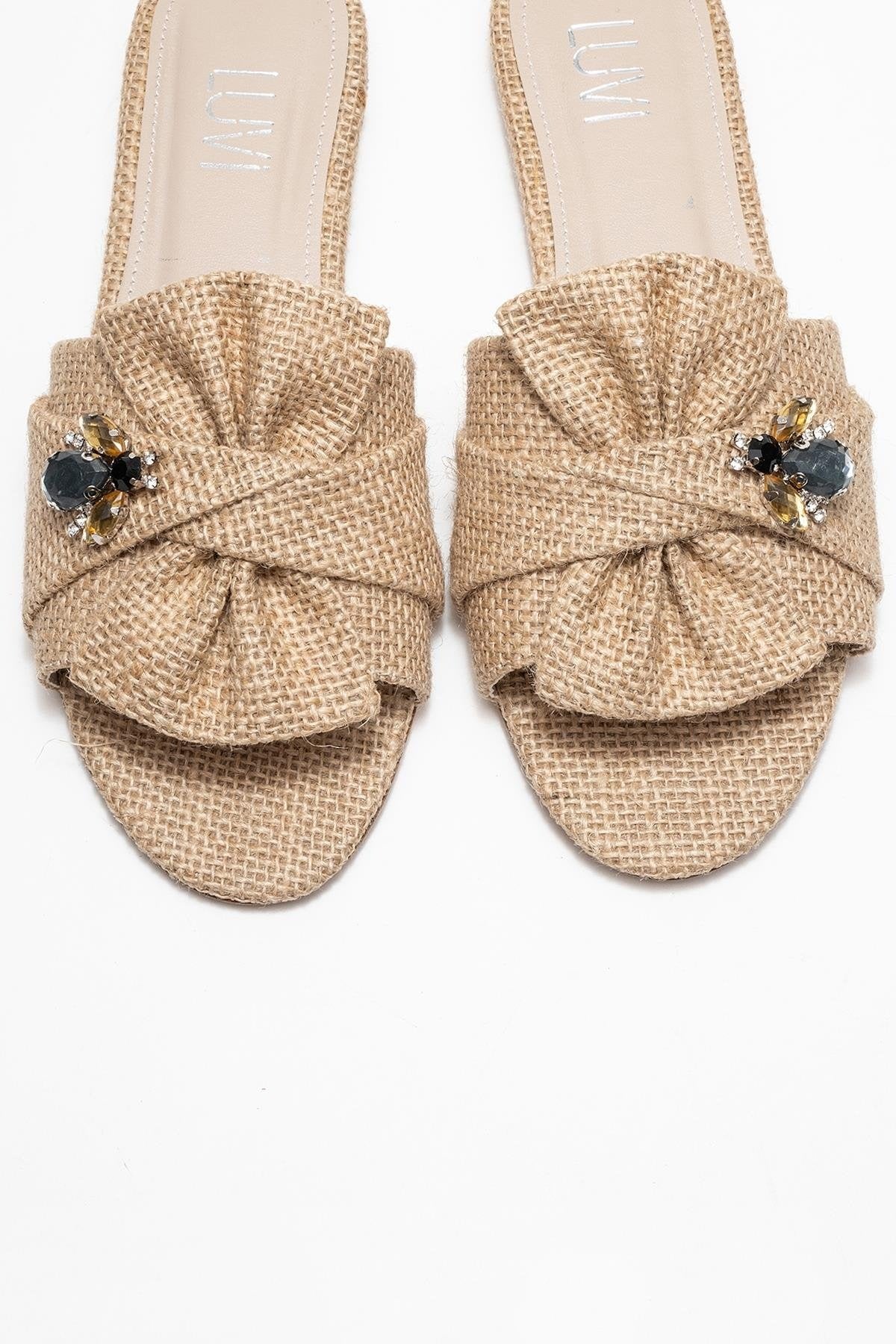 Daphne Beige Raffia Bow Slide Sandal (Women)