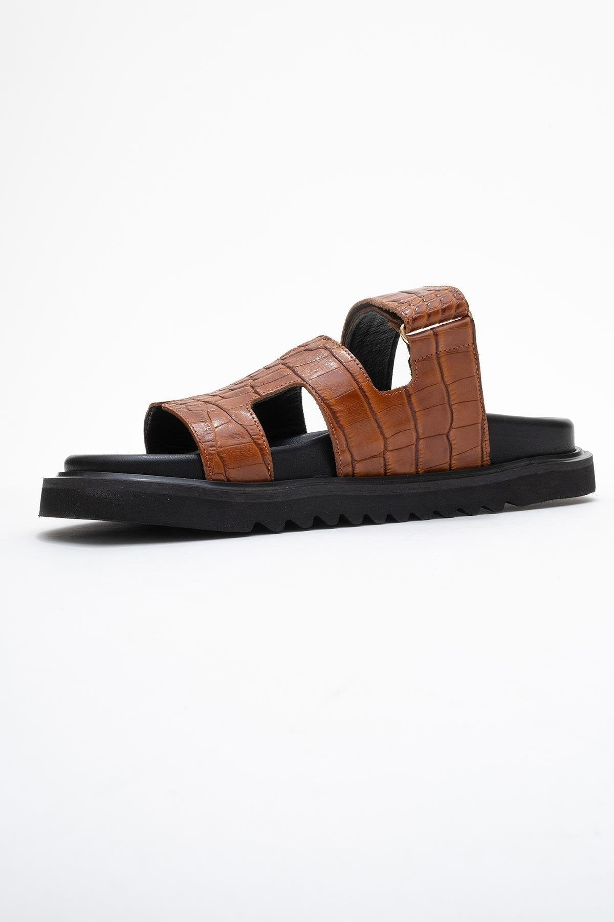 Loana Cognac Brown Leather Slide Sandal (Women)