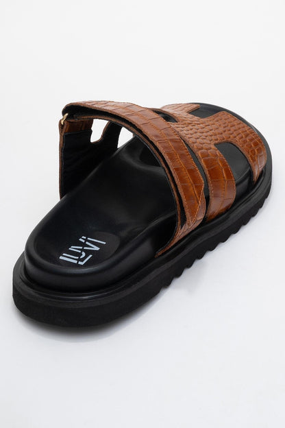 Loana Cognac Brown Leather Slide Sandal (Women)