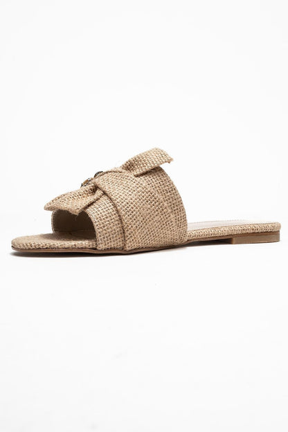 Daphne Beige Raffia Bow Slide Sandal (Women)