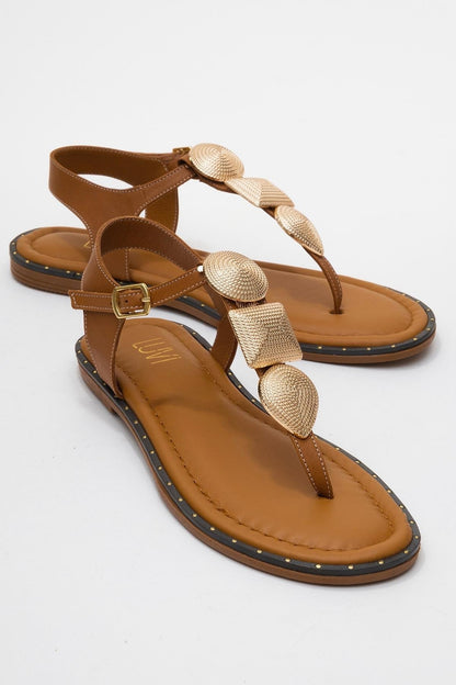 Giulia - Cognac Brown Leather Flat Sandal (Women)