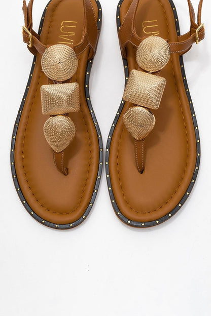 Giulia - Cognac Brown Leather Flat Sandal (Women)