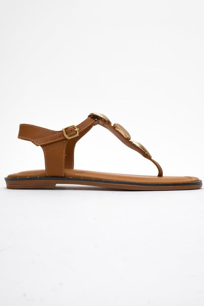 Giulia - Cognac Brown Leather Flat Sandal (Women)