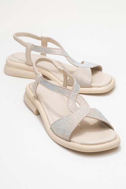 Sieglinde Light Beige Embellished Leather Sandal (Women)