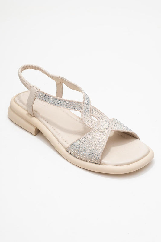 Sieglinde Light Beige Embellished Leather Sandal (Women)