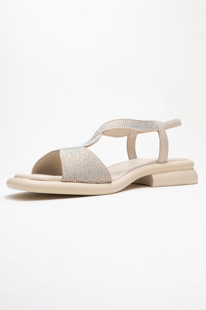 Sieglinde Light Beige Embellished Leather Sandal (Women)