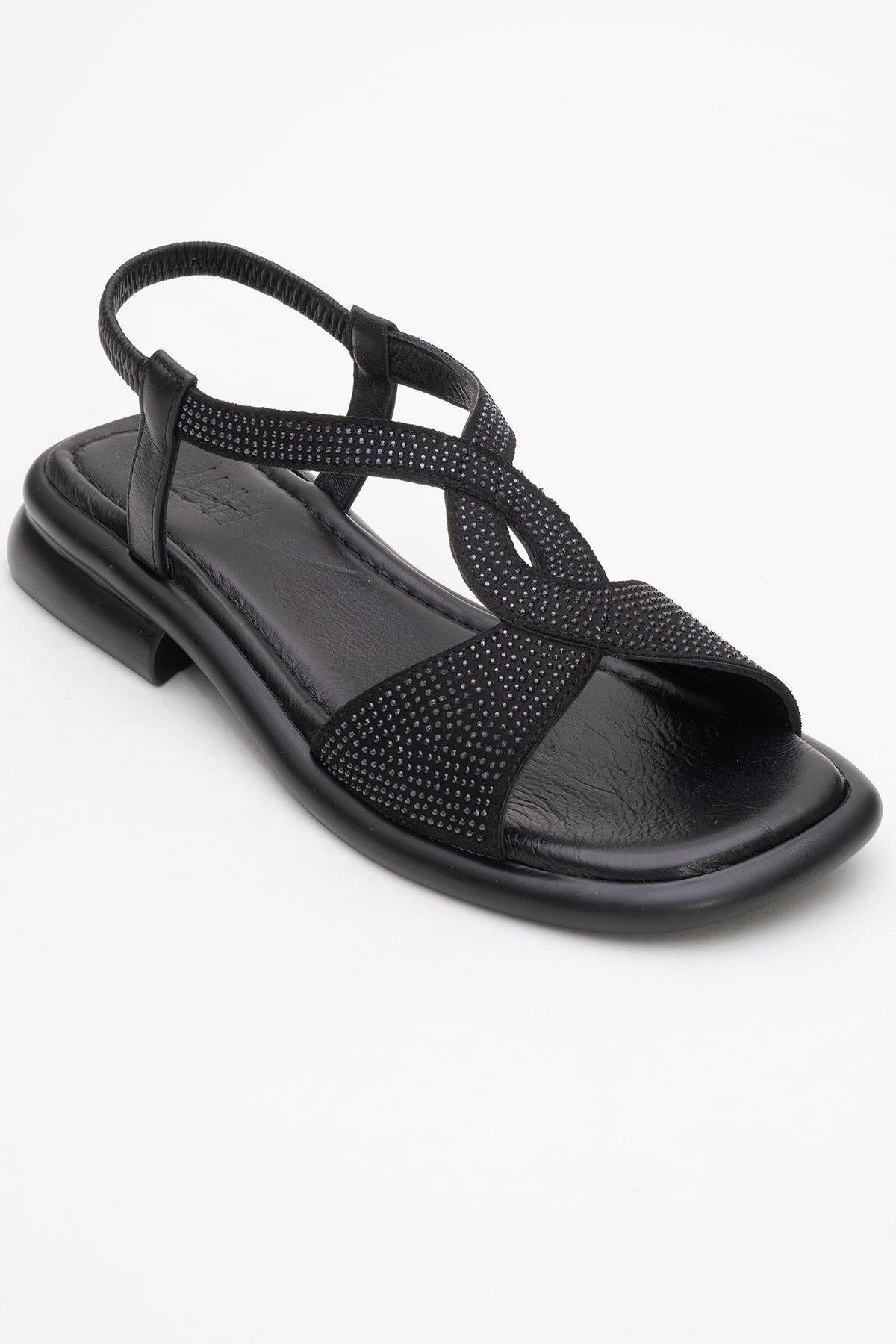 Sieglinde Black Embellished Leather Sandal (Women)