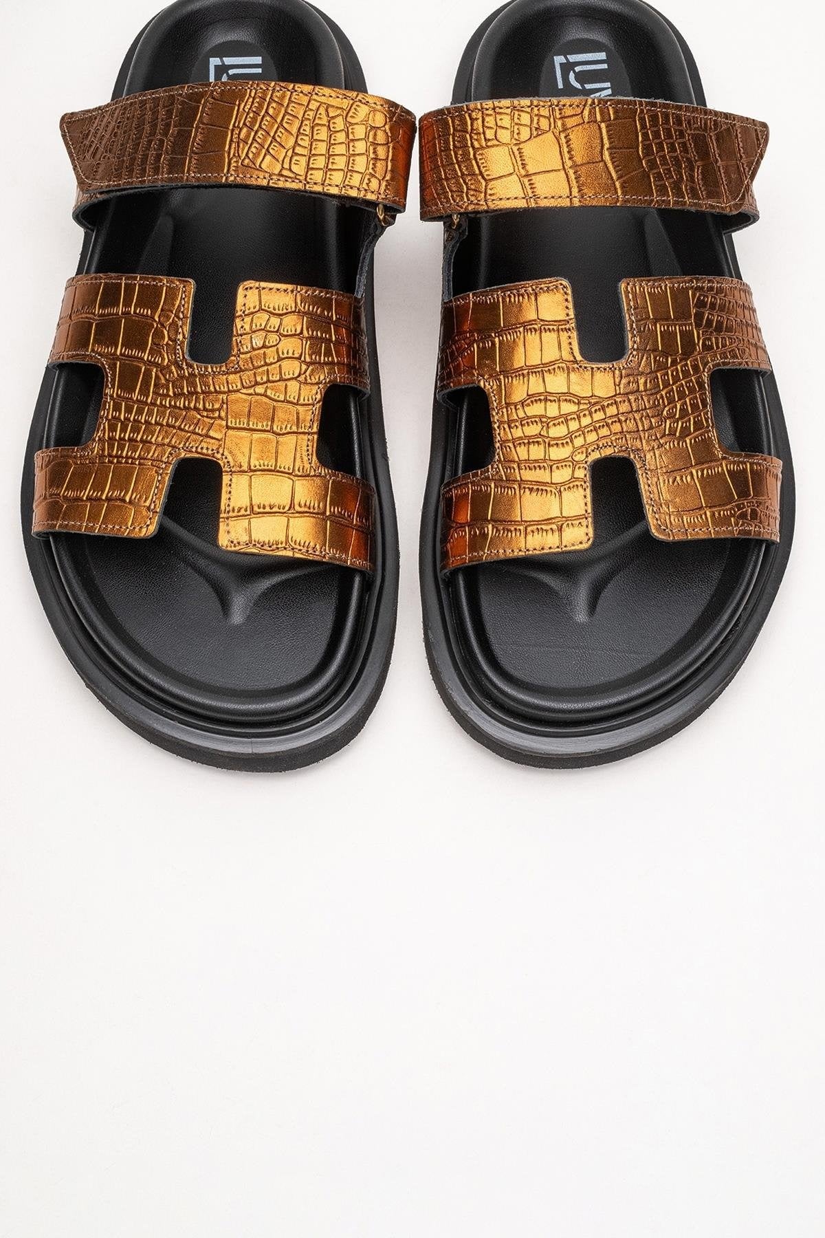 Loana Bronze Leather Slide Sandal (Women)