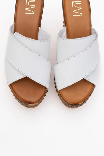 Lois - White Wedge Leather Sandal (Women)