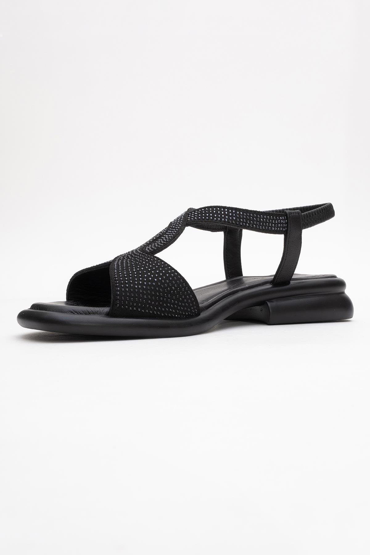 Sieglinde Black Embellished Leather Sandal (Women)
