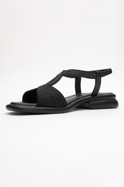 Sieglinde Black Embellished Leather Sandal (Women)