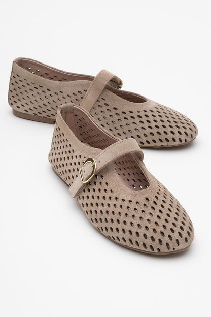 Arian Beige Suede Leather Ballet Flat (Women)