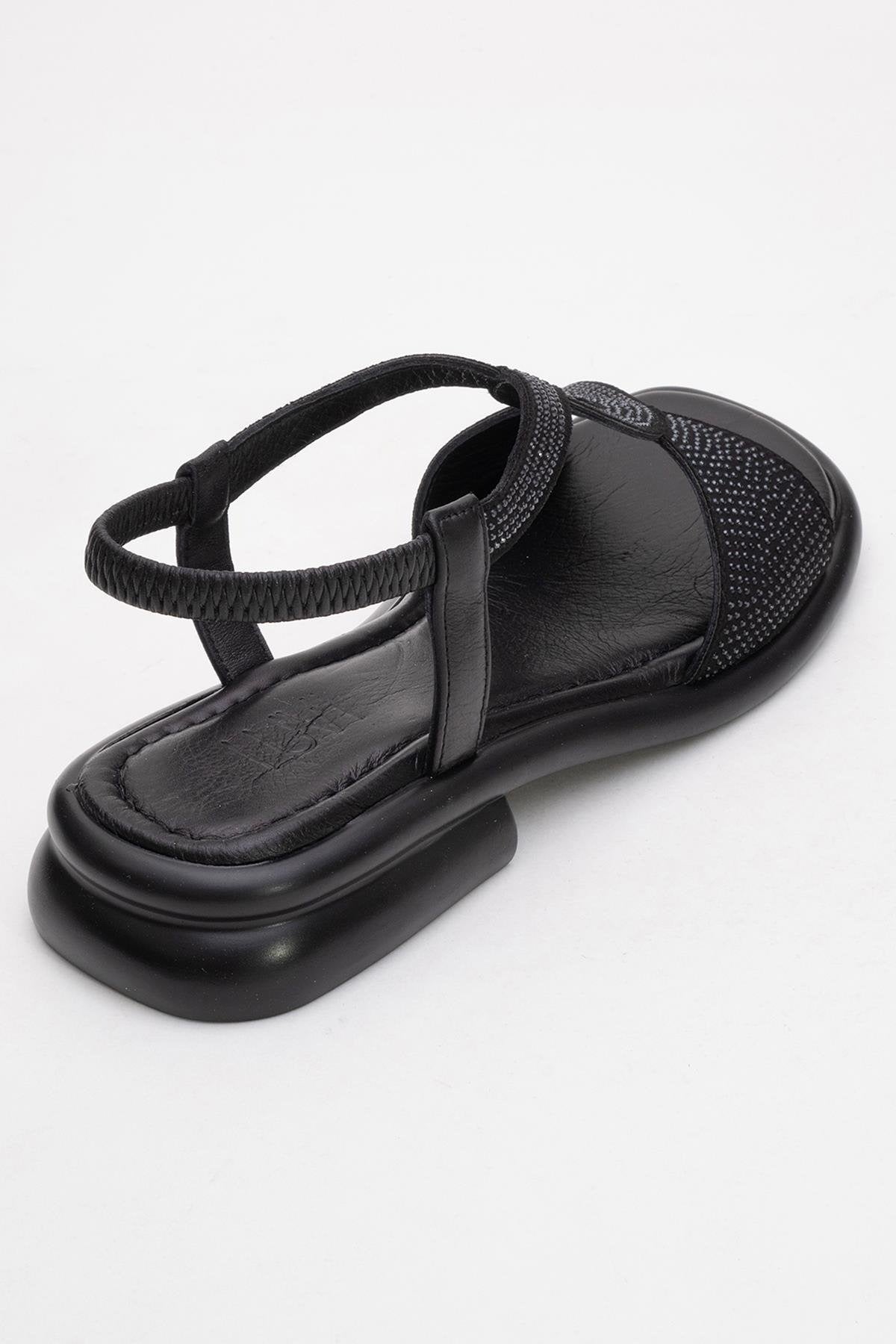 Sieglinde Black Embellished Leather Sandal (Women)