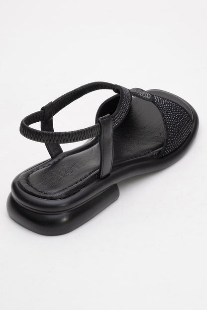 Sieglinde Black Embellished Leather Sandal (Women)