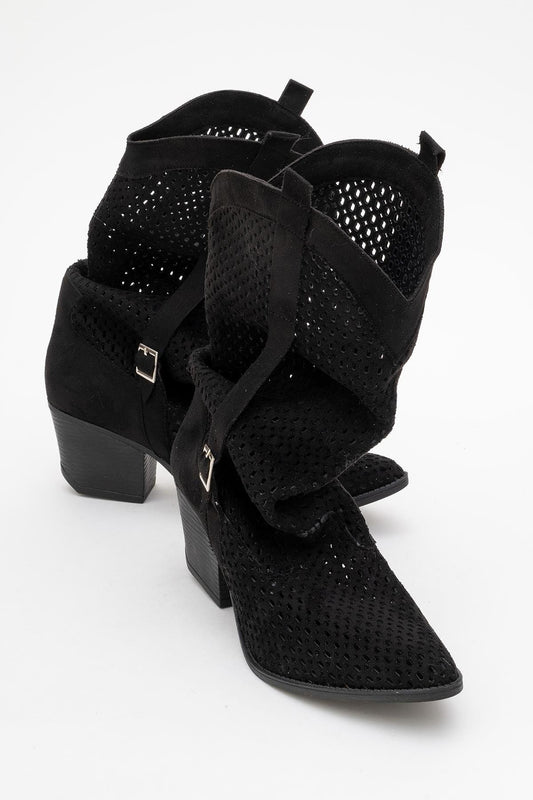 Larry Black Elasticated Block Heel Boot (Women)